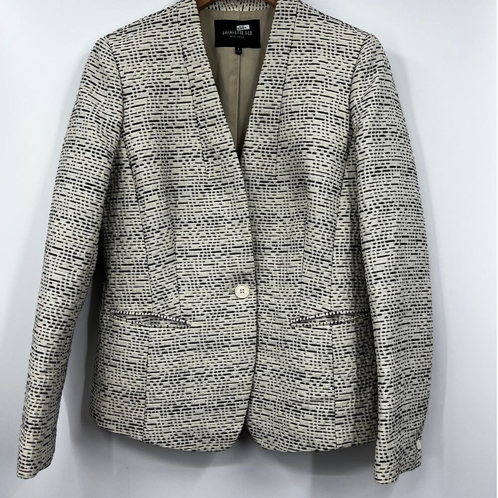 Lafayette 148 Women's Black White Textured Blazer‎ Size 8